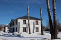 Pruned tree trunks freaks at home in winter Russia