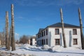 Pruned tree trunks freaks at home in winter Russia