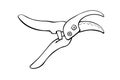 Pruner, pruning shears. Hand drawn outline vector illustration in doodle style, isolated. Gardening element. Tools for working in