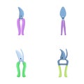 Pruning scissors icons set cartoon vector. Various garden secateurs