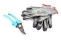 Pruning shears and gardening gloves Royalty Free Stock Photo