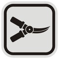 Pruning shears, gray and black frame, vector icon Royalty Free Stock Photo