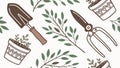 Pruning Shears and Greenery Pattern, Gardening Essentials, vector design Generative AI Royalty Free Stock Photo