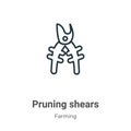 Pruning shears outline vector icon. Thin line black pruning shears icon, flat vector simple element illustration from editable Royalty Free Stock Photo