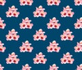 Prunus persica - Peach Flower Blossom on Indigo Blue Background. Vector Illustration Royalty Free Stock Photo