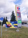 Table with fuel prices at a gas station after the price increase following Russia`s attack on Ukraine