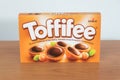 Box of Storck Toffifee caramel candy with hazelnut and chocolate