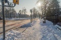Sunny view on Wojska Polskiego street at winter time