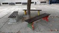 Prva beogradska gimnazija three benches in schoolyard Royalty Free Stock Photo