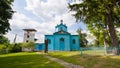 Panorama view of a churchyard, Assumption of the Mother of God russian Orthodox church, east side of temple Royalty Free Stock Photo