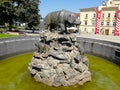 Przemysl, Poland - August 4, 2018: Fountain depicting a striding brown bear