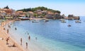 PRZNO, BUDVA RIVIERA AREA, MONTENEGRO, AUGUST 2, 2014: Panoramic view of the bay and the beach in Przno