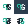 PS letters logo with accent speed in green and dark blue