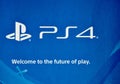 PS4 logo and slogan on blue Royalty Free Stock Photo