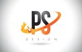 PS P S Letter Logo with Fire Flames Design and Orange Swoosh.