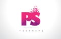 PS P S Letter Logo with Pink Purple Color and Particles Dots Design.