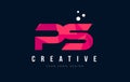 PS P S Letter Logo with Purple Low Poly Pink Triangles Concept