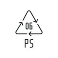 PS 06 recycling code symbol. Plastic recycling vector polystyrene sign. Line design. Editable stroke.