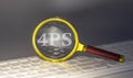 4PS text on magnifier on a keyboard, business concept