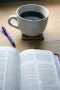 Psalms bible study with pen and coffee