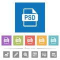 PSD file format flat white icons in square backgrounds