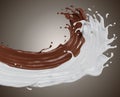 milk and chocolate isolated splashes wave. 3D render illustration Royalty Free Stock Photo