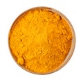 PSD ground turmeric in a bowl isolated on white