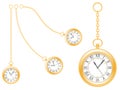 Pseudo antique gold watches on white background.
