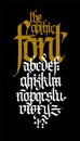 Pseudo-gothic, English alphabet. Vector. Font for tattoo, personal and commercial purposes. Letters and elements are isolated on a