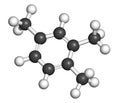 Pseudocumene (1,2,4-trimethylbenzene) aromatic hydrocarbon molecule. Occurs in naturally in coal tar and petroleum. 3D rendering.