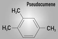 Pseudocumene or 1,2,4-trimethylbenzene, aromatic hydrocarbon molecule. Skeletal formula.