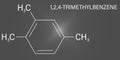 Pseudocumene 1,2,4-trimethylbenzene aromatic hydrocarbon molecule. Skeletal formula.