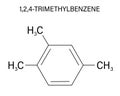 Pseudocumene 1,2,4-trimethylbenzene aromatic hydrocarbon molecule. Skeletal formula.