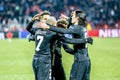 PSG players celebrating on a UEFA Champions League match