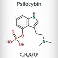 Psilocybin alkaloid molecule. It is naturally psychedelic prodrug. Structural chemical formula