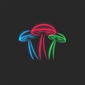 Psilocybin mushrooms logo glow toxic neon, magic psychedelic colorful vector illustration, t-shirt print for apparel