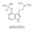 Psilocybin psychedelic mushroom molecule. Prodrug of psilocin. Skeletal formula.