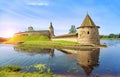 Pskov Kremlin and Ploskaya tower in the morning Royalty Free Stock Photo