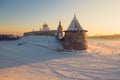 Pskov kremlin. River Velikaya. Russian winter. Royalty Free Stock Photo