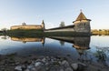 Pskov Kremlin from the side of the Pskova river at sunrise. Royalty Free Stock Photo