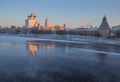 Pskov Kremlin in the winter in the first rays of the sun