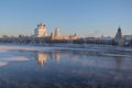 Pskov Kremlin in the winter in the first rays of the sun