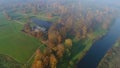 October day over the estate `Trigorskoe` aerial video. Pushkin Mountains