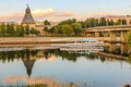 Pskov river Velikaya bridge Olginsky pleasure steamship summer 2016 Royalty Free Stock Photo