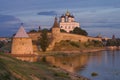 View of the Pskov Kremlin on a July evening Royalty Free Stock Photo