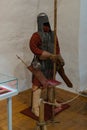 Pskov, Russia, September 6, 2023. Figure of a Tatar warrior with a spear.