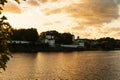 Pskov, Russia, September 6, 2023. View of the Mirozhsky Monastery at sunset.