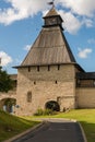 Pskov, Russia, September 6, 2023. View of the Vlasyevskaya tower of the Kremlin.