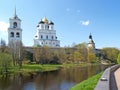 PSKOV, RUSSIA. View of the Pskovsky Krom Kremlin and the Pskova River Royalty Free Stock Photo