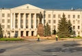 View of Lenin Square with Monument to Vladimir Lenin in front of the Pskov State University, Russia